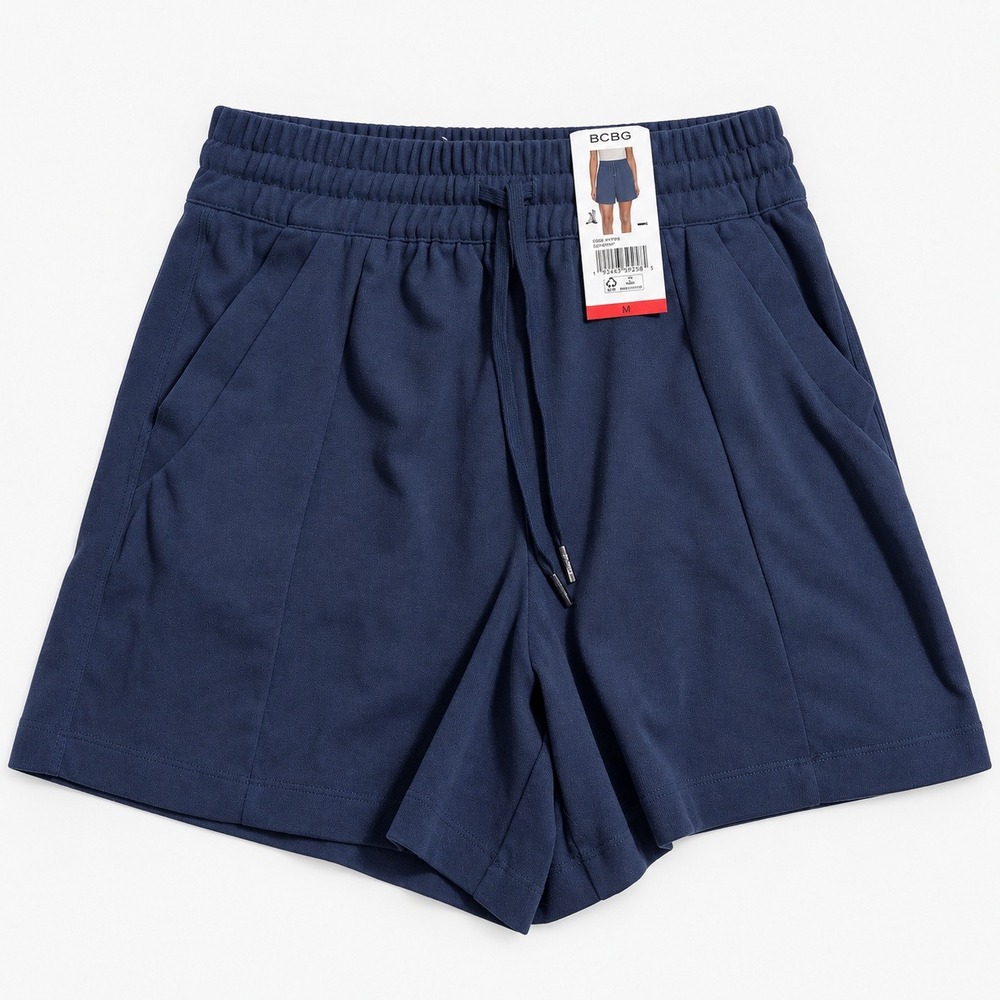 BCBG Womens Navy Blue High Waisted Drawstring Shorts Size M 1957935